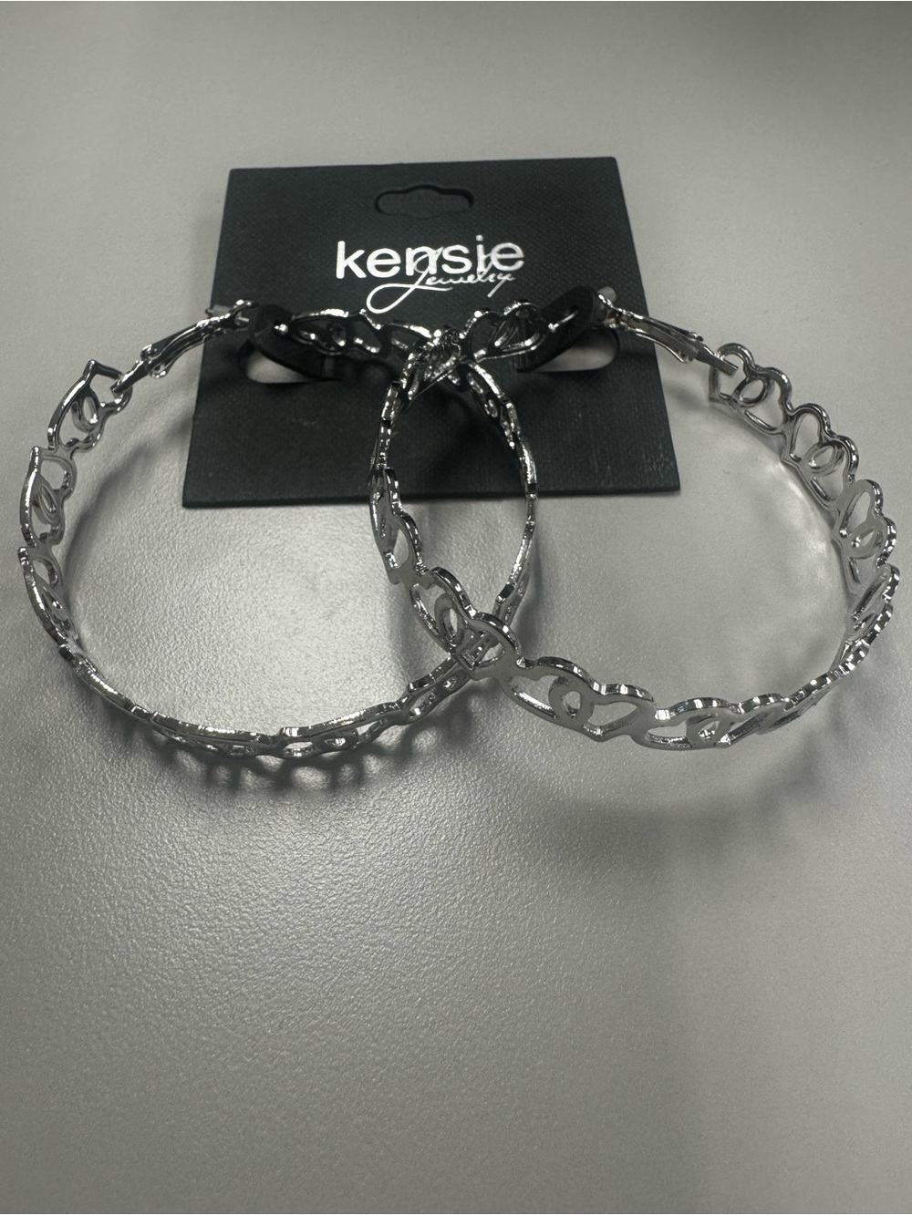 Kensie Silver Heart-Link Hoop Earrings